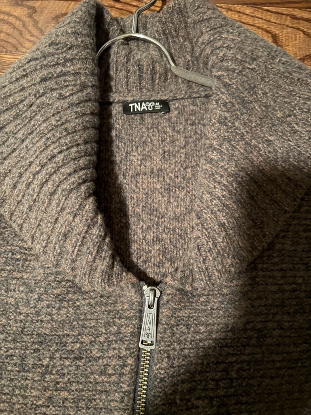 TNA Brown Shawl-Collar Zip Sweater - SZ Medium